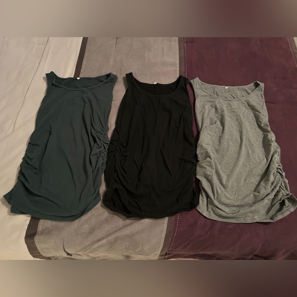 Set of Three Ruched Tops - Gray, Black, and Dark Green